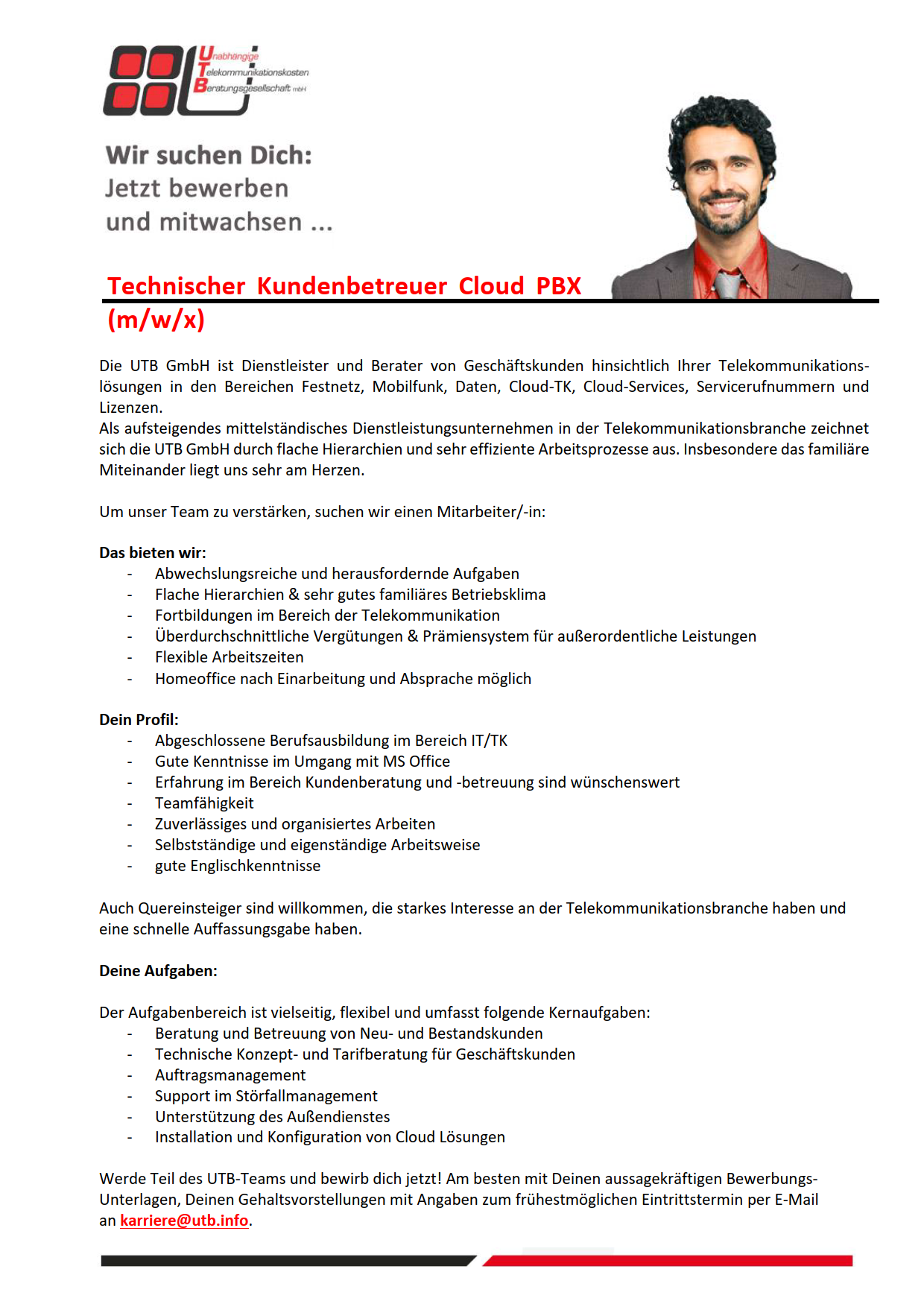Stellenanzeige Technischer Kundenberater Cloud PBX